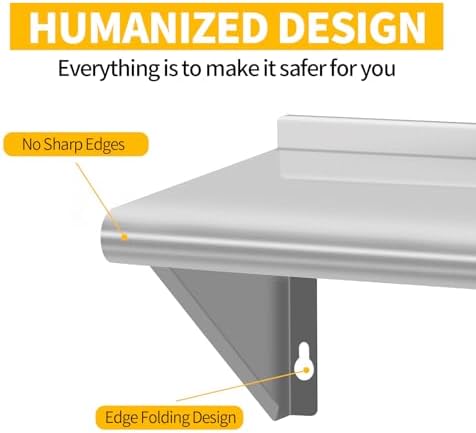 8.6" D x 30" W Stainless Steel Wall Mounted Shelves, 2 Packs Floating Shelving with Brackets, Commercial Shelf Perfect f