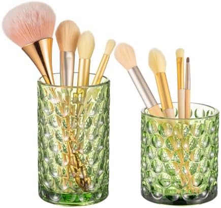 DASITON Glass Makeup Brush Holder, Bathroom Toothbrush Holders, Desk Pen Pencil Holder, Vintage Makeup Brush Cup, Multif