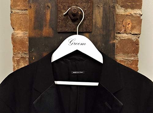 NAHANCO 17" Wooden Hangers, Bride and Groom Set, White with Black Imprint (2 Piece Set)