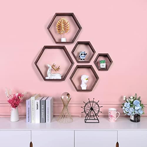 Hexagon Shelves,Floating Wall Shelf,Honeycomb Octagon Cube Shelves Wood