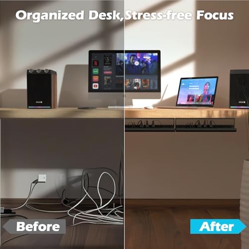KHAMAL Cable Management Under Desk 52PCS - Cable Management Tray Kit Ventilated Hexagonal Design with Cable Clips, Wire 