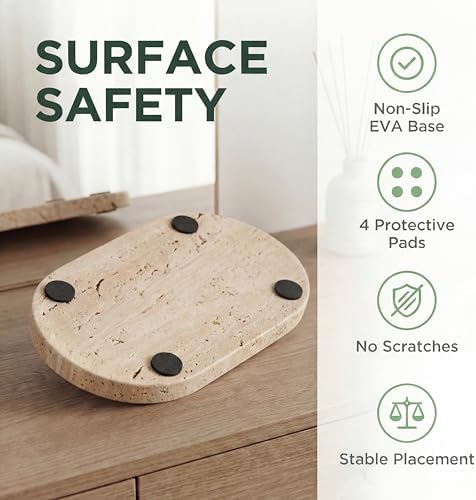 YKAJO Natural Travertine Beige Oval Marble Tray, 11.8x5.9 Vanity Organizer