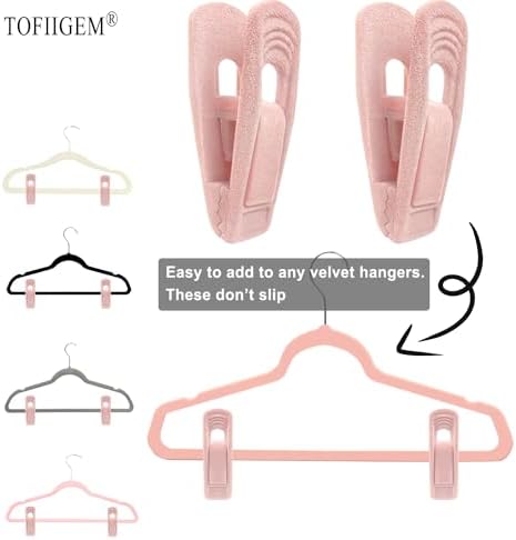 TOFIIGREM Light Pink Velvet Hangers Clips 20 PCS, Non-Slip Velvet Clip for Pant Skirt Velvet Hangers, Strong Flocking Hangers Clips