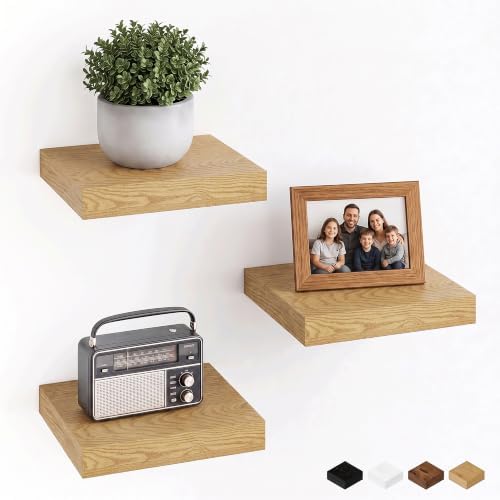 Square Floating Shelves for Wall, Small Corner Shelves, 8"W x 8"D, Set of 3