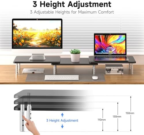 suptek Dual Monitor Laptop Stand Riser with Adjustable Length and Angle,Office Desktop Organizer Computer Stand for 2 Mo