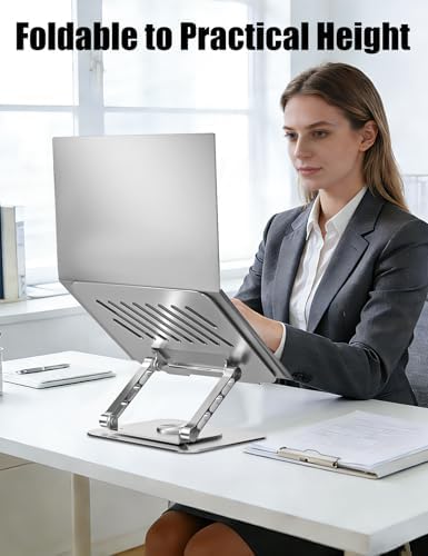 Adjustable Computer Stand with 360 Rotating Base, Ergonimic Foldable Laptop Riser for Desk Compatible with MacBook Pro/A