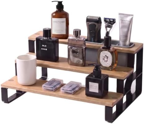 3 Tier Cologne Organizer for Men, Perfume Stand with Toiletry Caddy Wooden