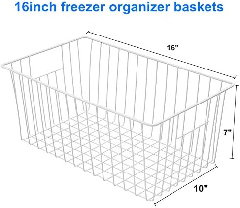 16inch Freezer Wire Storage Organizer Baskets, Household Refrigerator Bins with Built-in Handles for Cabinet, Pantry, Cl
