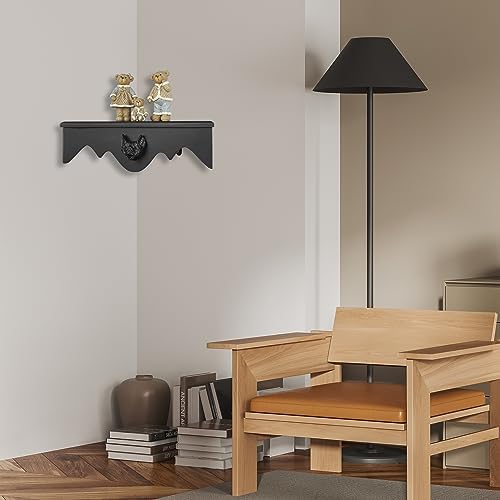 Gothic Bat Corner Shelves 2 Pack - Black Spooky Dark Aesthetic Floating Shelves, Wall Mounted Wooden Storage for Bedroom