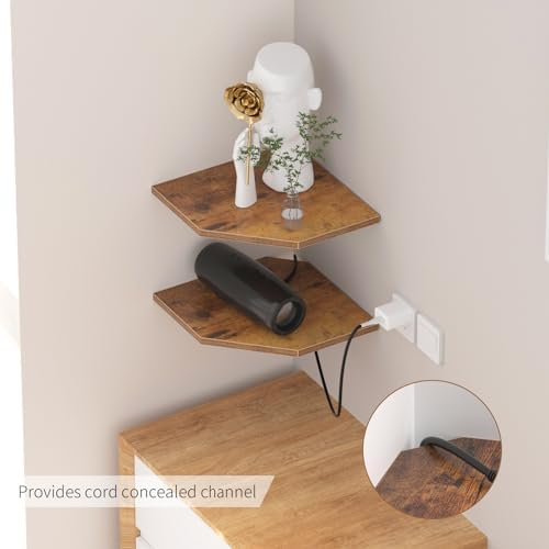 JJL Corner Shelf, 12 Inch Set of 4 Floating Shelves for Wall with Wire Hole for Security Camera and Radios Storage, 13.3