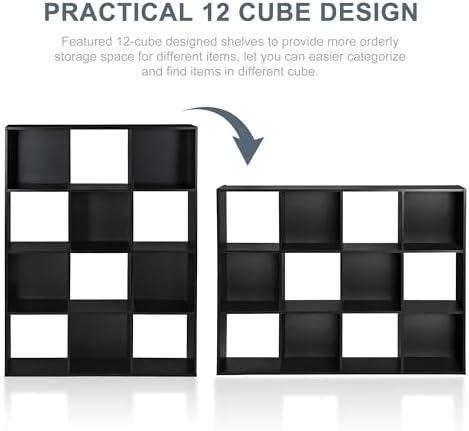 SUPER DEAL 12 Cube Storage Organizer, Open Shelf Bookcase, Wood Cubical Shelves Closet Cabinet Display Unit with 6 Remov