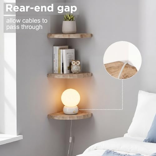 3 Pcs Corner Floating Shelves for Wall Solid Wood 7 Inch (Wooden)