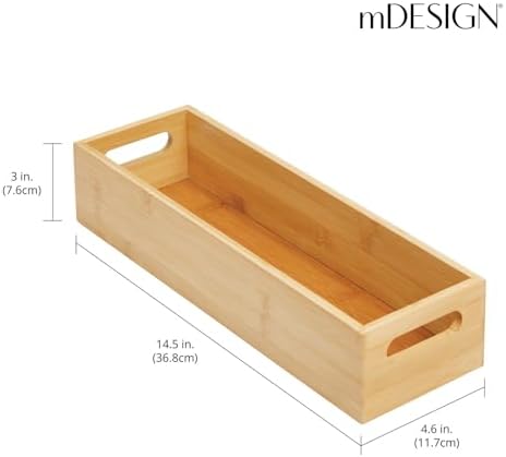 mDesign Slim Bamboo Kitchen Cabinet & Fridge Drawer Organizer Tray - Storage Bin for Cutlery, Serving Spoons, Cooking Ut
