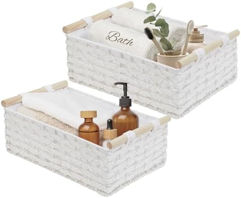 DECOMOMO White Wicker Baskets, Back of Toilet Basket