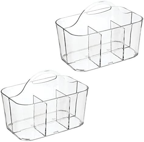 mDesign Plastic Makeup Storage Organizer Caddy Tote, Divided Basket Bin, Handle for Bathroom, Hold Eyeshadow Palettes, N