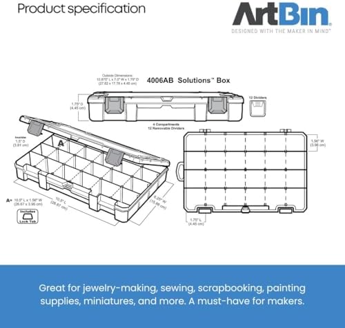 ArtBin Medium Solutions Box Craft Organizer with 12 Dividers, Clear