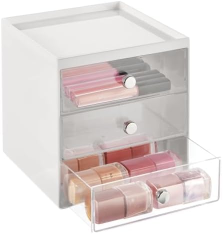 mDesign Plastic 3 Drawer Organizer for Makeup Storage - Large Stackable Makeup Organization and Storage Cube with Drawer