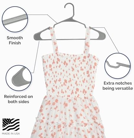 Closetselect Plastic Hangers 50 Pack - Space Saving Clothes Hangers, Made in USA, Durable & Strong Plastic Shirt & Coat Hanger with Notches & Shoulder Grooves, Non-Slip Clothing Hangers | Silver Hail