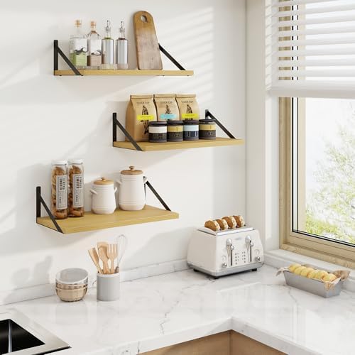 Axeman 20 Inch Floating Shelves, 10 Inch Deep Oak Wall Shelves Set of 2