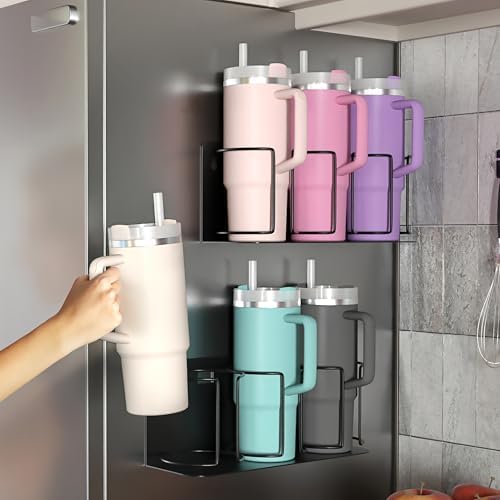 Sorbus Magnetic Cup Holder for Fridge, 3-Cup Organizer (Black, 2 Pack)