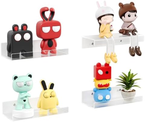 upsimples 9" Acrylic Shelves, Small Shelf for Wall Decor and Display, 4 Pcs