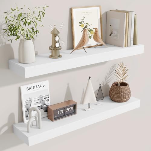Fun Memories Floating Shelves 30 Inch, Wall Mounted Wood Shelf Set of 2, Farmhouse Decor for Bathroom, Bedroom, Kitchen,