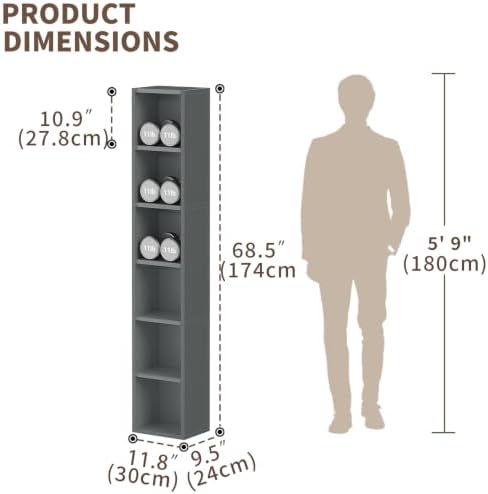 6-Tier Tall Narrow Bookshelf,Slim Bookcase with Open Cubes