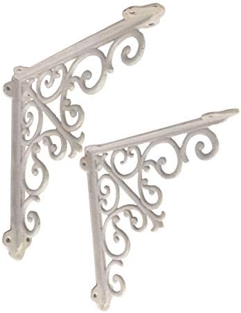 NACH Decorative Shelf Brackets, 2 Pack of 10.6 x 2 x 10.6 inch, Antique White Cast Iron Wall Shelf Brackets - Decorative