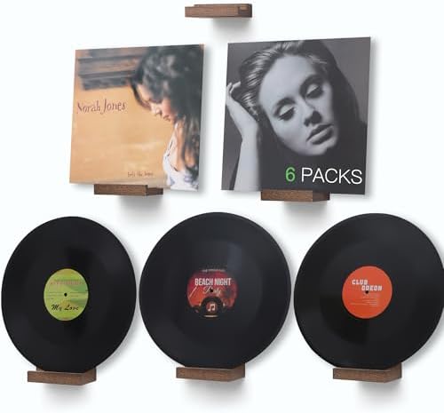 Vinyl Record Shelf Wall Mount,Small Record Holder,Light Walnut,6Pcs