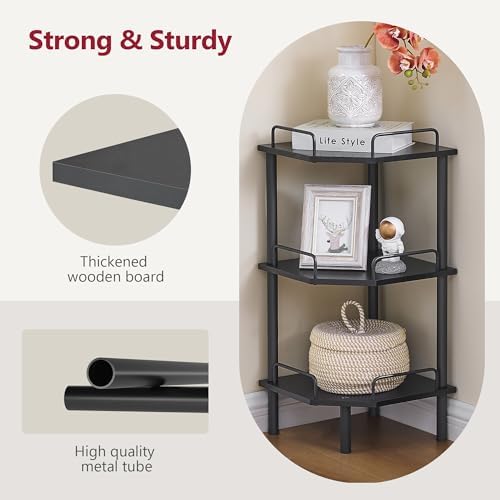 Tajsoon 3 Tier Corner Shelf Stand, Standing Corner Shelf Unit, Black