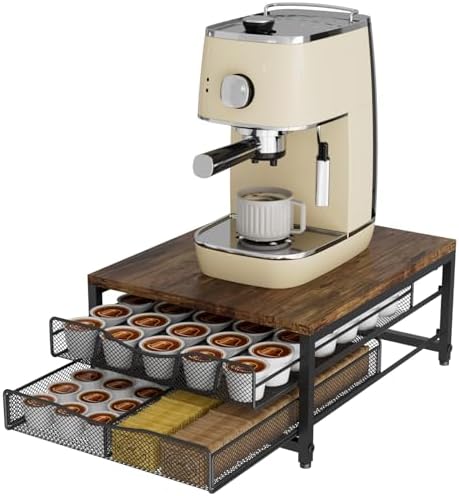 VyGrow Coffee Pod Holder For Counter, Wooden K Cup Holder with Double Layer Sliding Drawer, Large Capacity Coffee Pod St