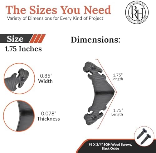 2 Pack - 1.75" Metal Corner Bracket for Furniture - Black - Handmade Decorative Corner Braces - Rustic Metal Brackets fo