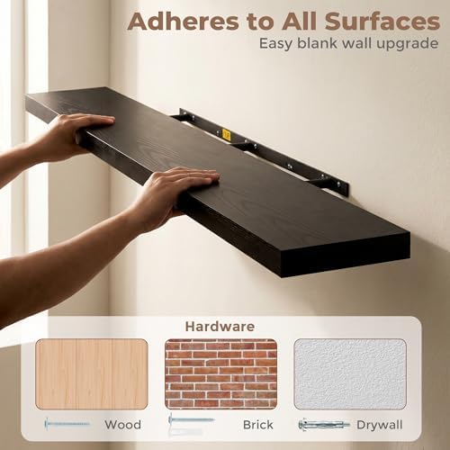 48 Inch Floating Shelves for Wall, 6.5"D Wood Storage Shelves, Black Finish