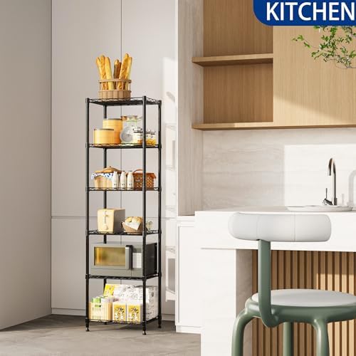 REGILLER 6 Wire Shelving Steel Storage Rack Adjustable Unit Shelves for Laundry Bathroom Kitchen Pantry Closet(Black,11.