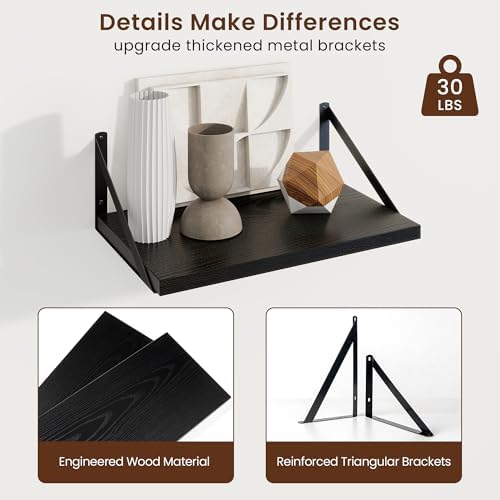 Axeman Deep Floating Shelves, 16'' x 10'' Black Wall Shelves Set of 2