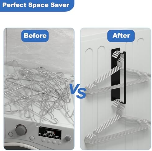 Magnetic Hanger Organizer, Thipoten 2Pack Hangers Holder for Washing Machine, Holding up to 30 Velvet/Wire/Plastic Hangers, Perfect Space Saver for Laundry Room (2, Black)