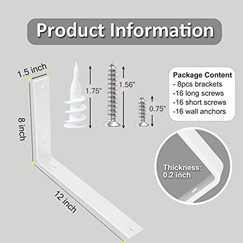 Shelf Brackets 12 Inch L Brackets for Shelves Heavy Duty White Wall Brackets for Shelves 5mm Thick Metal Bracket Support