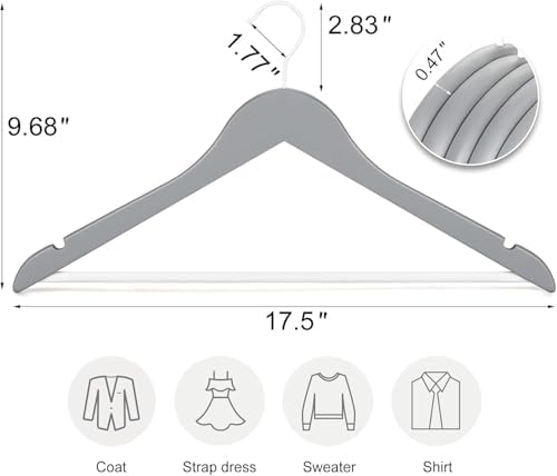 TOPIA HANGER Premium Wooden Hangers 30 Pack Grey/White Wood Hangers