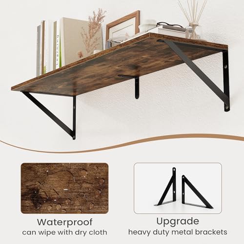 Heimlove Deep Floating Shelves for Wall, 32W x 8D Wood Wall Shelves Set of 2, Wide Floating Bookshelf for Living Room, K