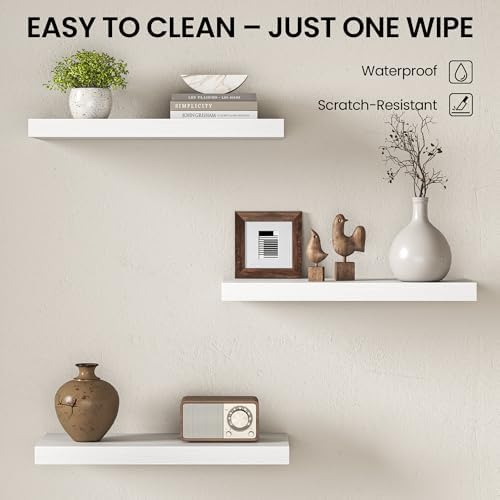 Fun Memories Floating Shelves for Wall 24 Inch, Set of 2 – Wall-Mounted Storage & Display Shelf with Invisible Bracket, 
