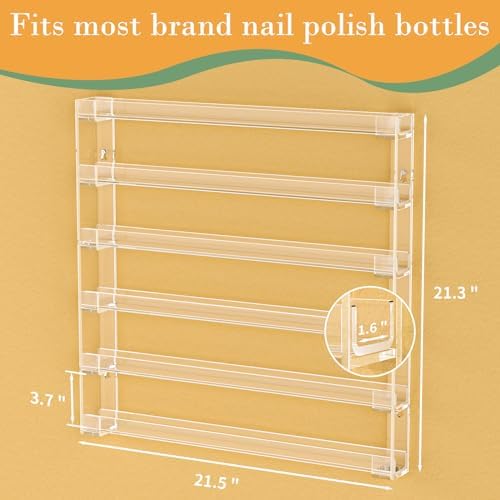 FEMELI 21 * 21 Inch Acrylic Nail Polish Wall Rack Shelves, 6 Tier Organizer