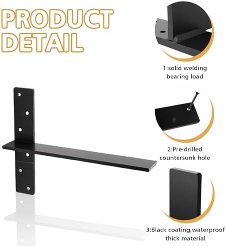 3 Pcs 3/8" Thick Floating Shower Bench Brackets 16"x11"x2.5"