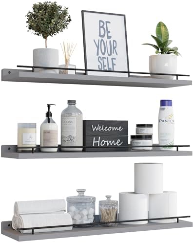 WOPITUES Floating Shelves 24 inch for Wall Decor Set of 3, Grey