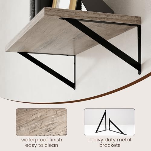 Axeman 12 Inch Deep Floating Shelves for Wall - 24 Inch Wide x 12 Inch Deep Wall Shelves Set of 2 - Rustic Grey Wood Flo