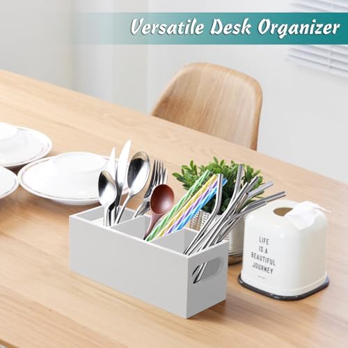 DRASTAR Remote Control Holder, Wood TV Remote Holder, Remote Storage Caddy, Remote Control Organizer (White, 3 Slots)