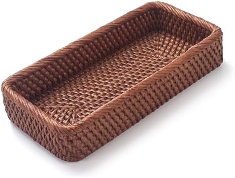 Rattan Bathroom Vanity Trays Toilet Tank Baskets Long Narrow Hand Towel Storage Basket for Storage, Decorative (Honey Br