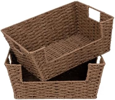 StorageWorks Pantry Baskets for Shelves, Wicker Baskets, Brown Paper Rope