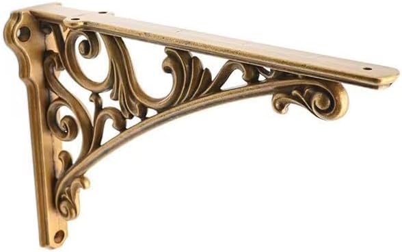 Decorative Shelf Bracket 12 inch Antique Brass Brackets for Shelving Solid Heavy Duty Vintage DIY Projects Hardware Incl