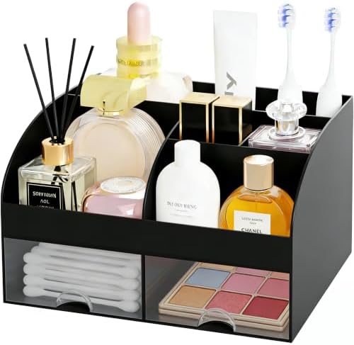 Makeup Organizer with 2 Drawers, Cosmetic Storage for Dresser Vanity and Bathroom Countertop,Make up organization and Sk