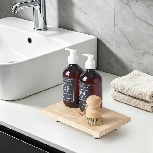 Natural Travertine Tray Pedestal Stand, Stone Riser for Bathroom & Kitchen